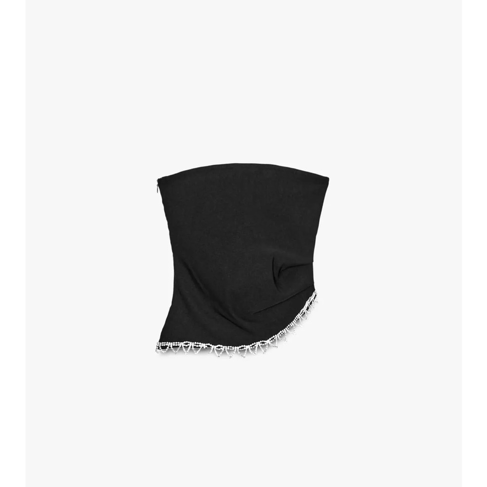 NWT Zara Black Strapless Crop Top with Beaded Hem XS NEW
